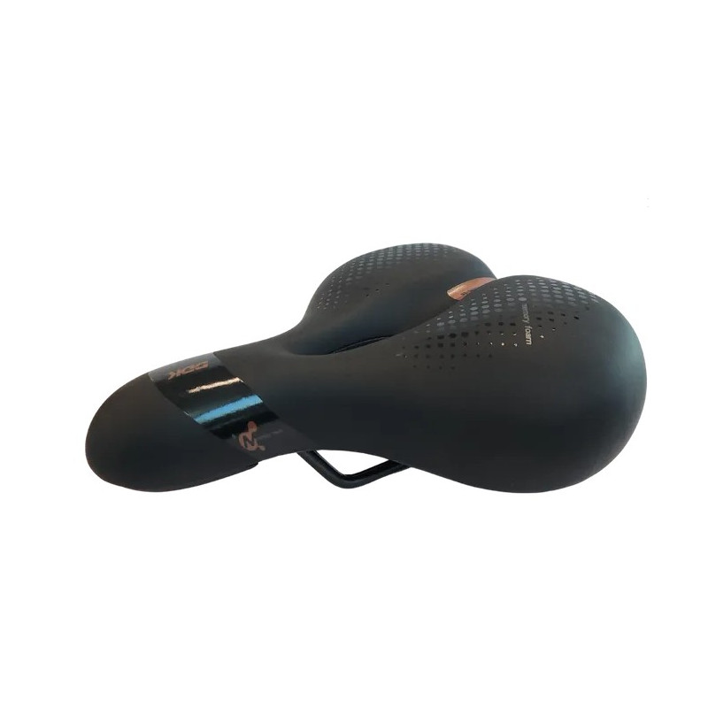 Saddle,  vinyl top, black pc  w/memory foam, w/DDK logo, steel black rail L:260 W:213mm,  Quality DDK product made in Taiwan