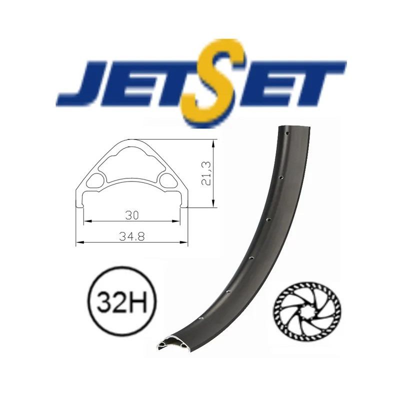 RIM 26" x 30mm - JETSET AE-30 - 32H - (559 x 30) - Presta Valve - Disc Brake - D/W - Tubeless Ready - BLACK - (661g) Quality Je